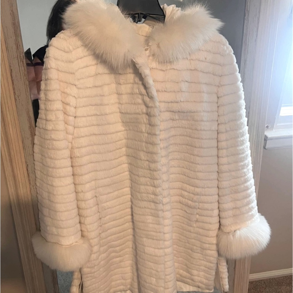 White Real Fur Coat Fox and Rabbit